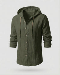 Maarten Linen Shirt with Hood in Olive Green
