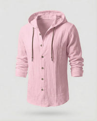 Maarten Linen Shirt with Hood in Pink