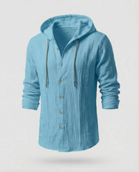 Maarten Linen Shirt with Hood in Sky Blue