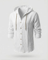 Maarten Linen Shirt with Hood in White