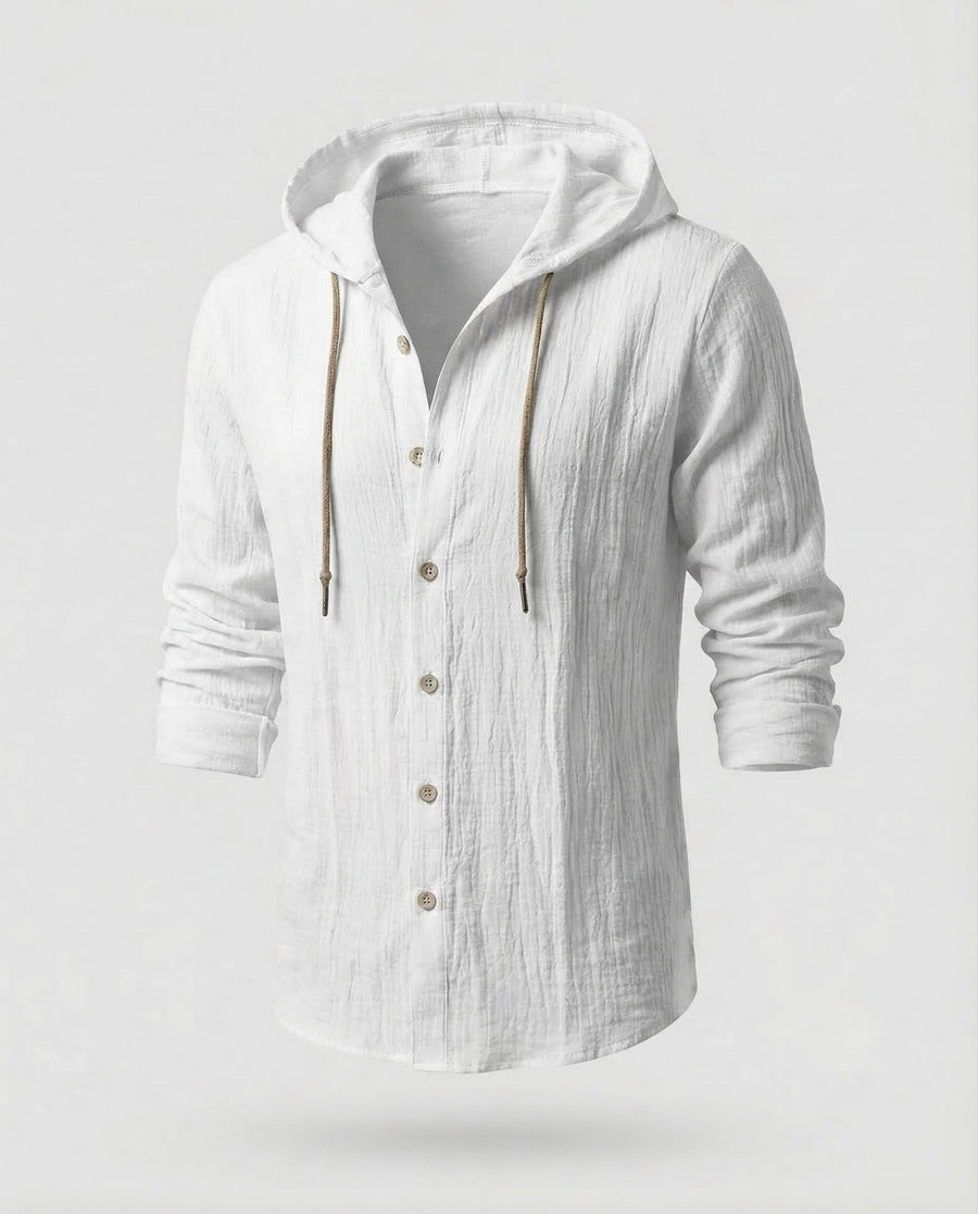 Maarten Linen Shirt with Hood in White