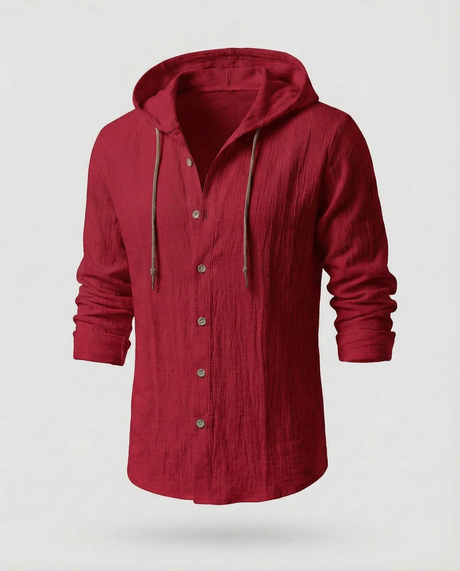 Maarten Linen Shirt with Hood in Wine Red