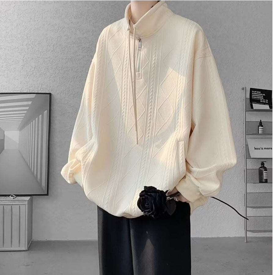 Mabel Casual Sweater with Stand Collar in Black