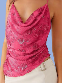 Mabel Elegant Chiffon Top with Embroidery in Magenta