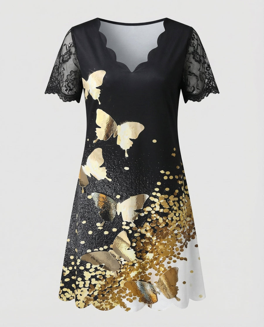 Mabel Elegant Dress in Gold(Schmetterlinge)