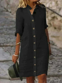Mabel Linen Dress in Black