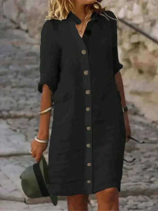 Mabel Linen Dress in Black