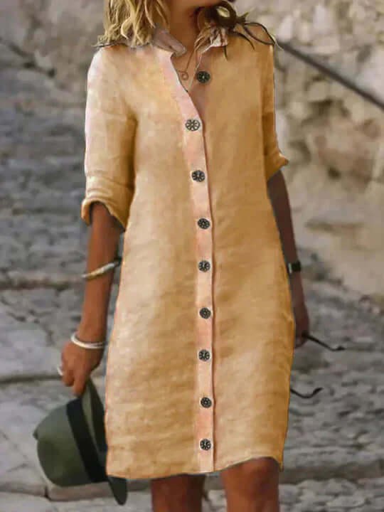 Mabel Linen Dress in Khaki