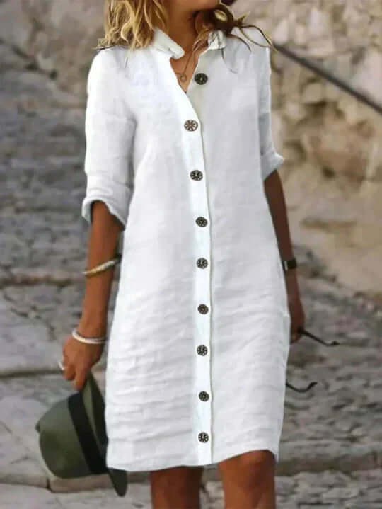 Mabel Linen Dress in White