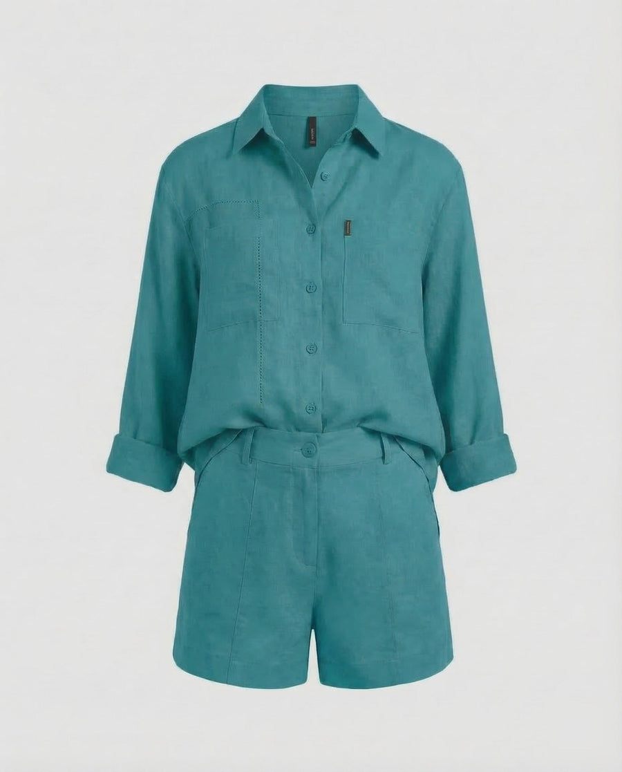 Mabel Linen Shorts with Fitted in Light Blue