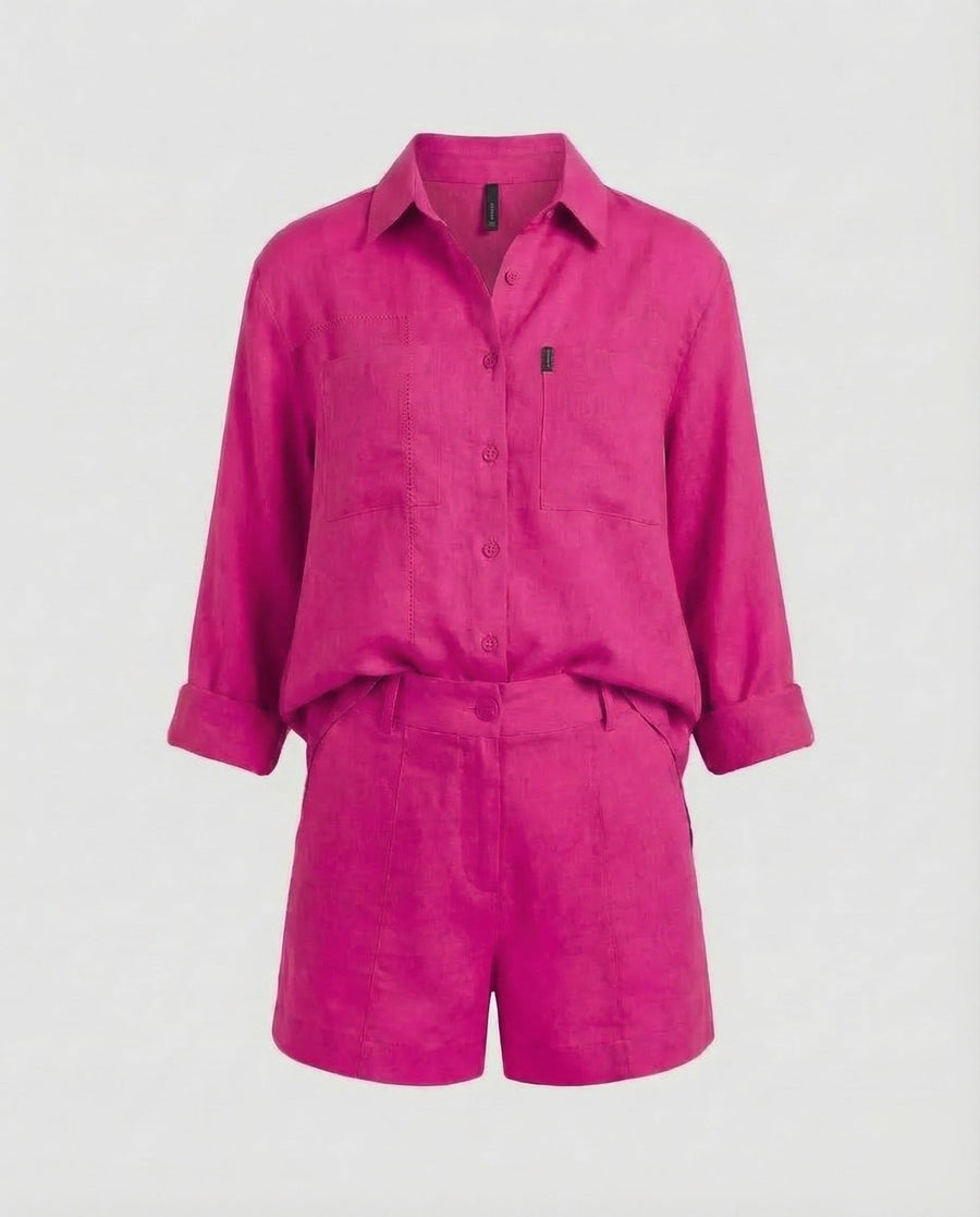 Mabel Linen Shorts with Fitted in Magenta