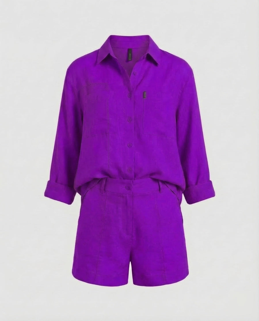 Mabel Linen Shorts with Fitted in Purple