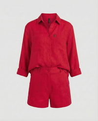 Mabel Linen Shorts with Fitted in Red