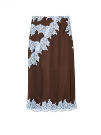 Mabel™ Elegant Lace Panel Top & Skirt Set in Brown