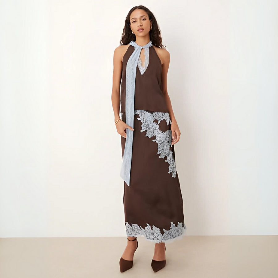 Mabel™ Elegant Lace Panel Top & Skirt Set