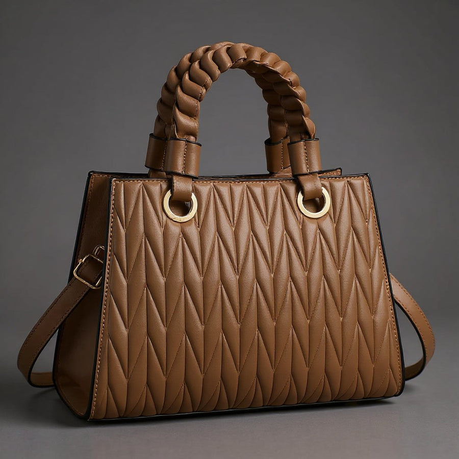 Madeleine Diamond Quilted Handbag in Mocha Brown