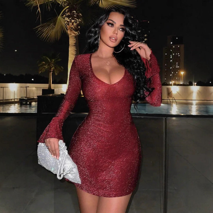 Mae Elegant Knit Dress with V-Neck