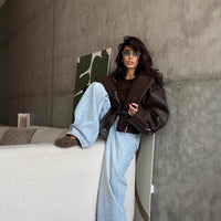 Mae Elegant Leather Jacket with Belted
