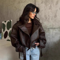 Mae Elegant Leather Jacket with Belted