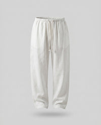 Mae Linen Trousers with Elastic Waist and Pockets in White