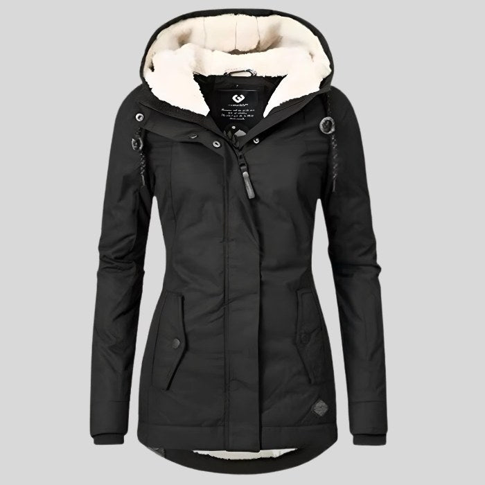 Mae Warm Jacket with Hood in Black