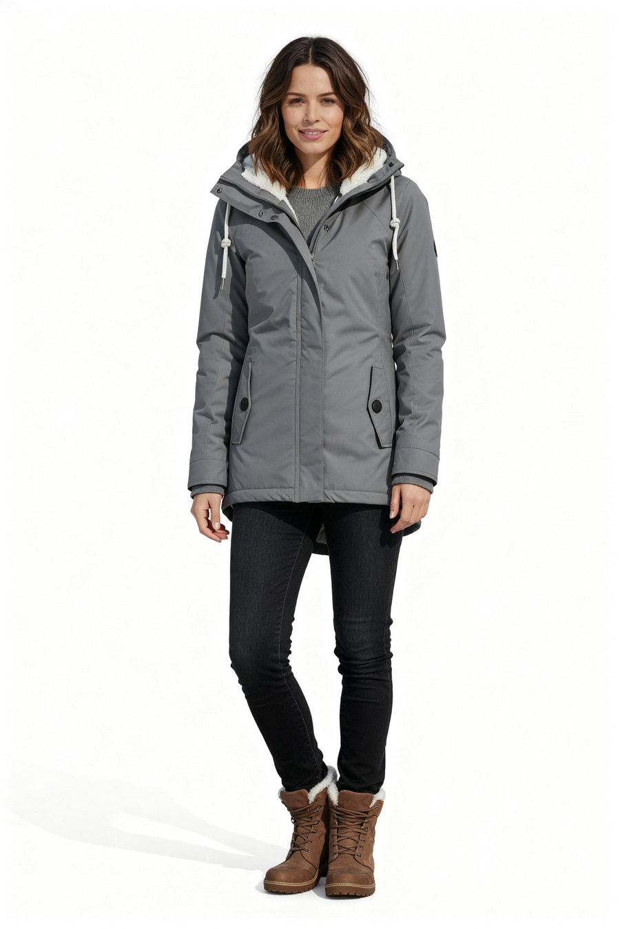 Mae Warm Jacket with Hood in Grey