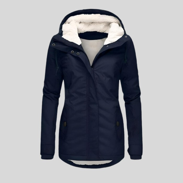 Mae Warm Jacket with Hood in Navy