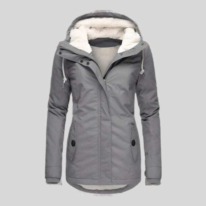 Mae Warm Jacket with Hood in Red