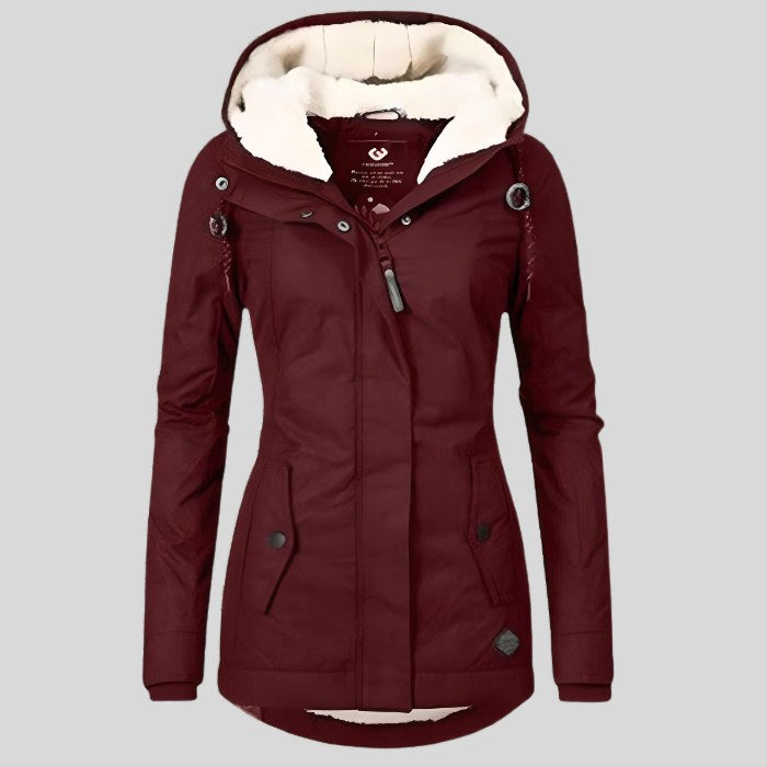 Mae Warm Jacket with Hood in Red