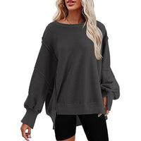 Maeve Casual Sweater with Puff Sleeve and Oversized in Dark Grey
