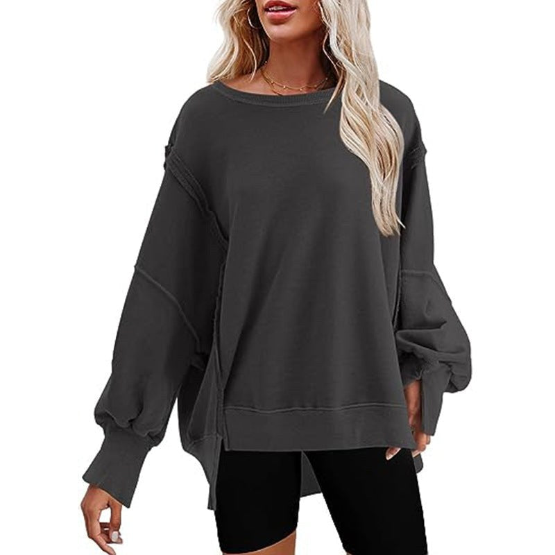 Maeve Casual Sweater with Puff Sleeve and Oversized in Dark Grey