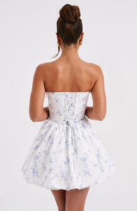 Virginia Mini Dress - Blue Ditsy Print