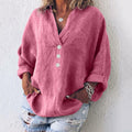 Maeve Women's Oversized Linen V-Neck Pullover Top Long Sleeve Casual Blouse