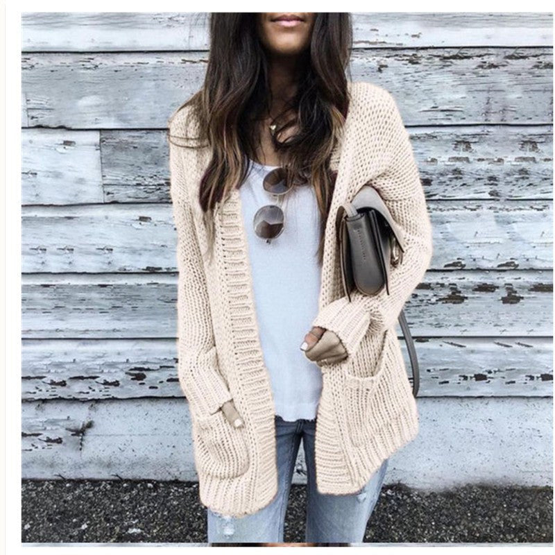 Magnolia Casual Knit Cardigan with Pockets in Apricot