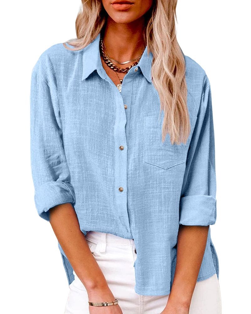 Magnolia Linen Blouse in Light Blue