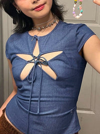 Magnolia Top with Lace-Up in Blue