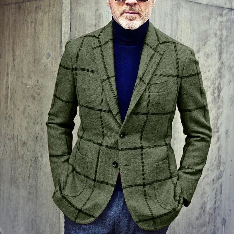 Magnus Blazer with Checked in Olive Green