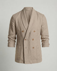 Magnus Lightweight Linen Jacket with Button Front in Apricot