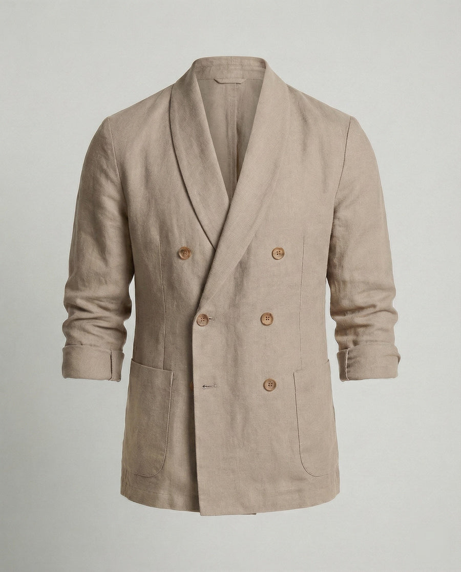 Magnus Lightweight Linen Jacket with Button Front in Apricot