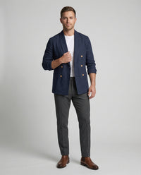 Magnus Lightweight Linen Jacket with Button Front in Navy