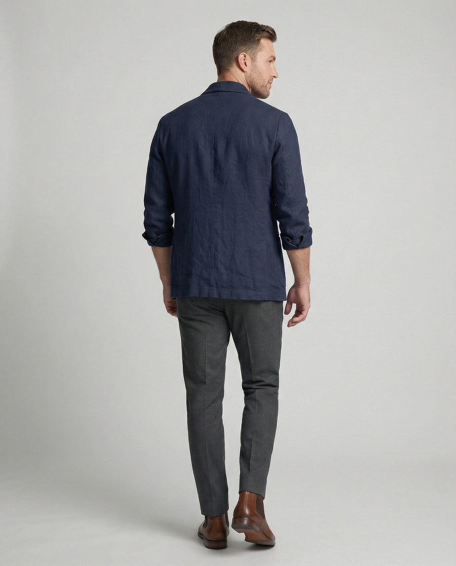 Magnus Lightweight Linen Jacket with Button Front in Navy