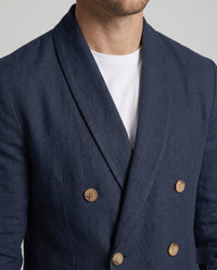 Magnus Lightweight Linen Jacket with Button Front in Navy