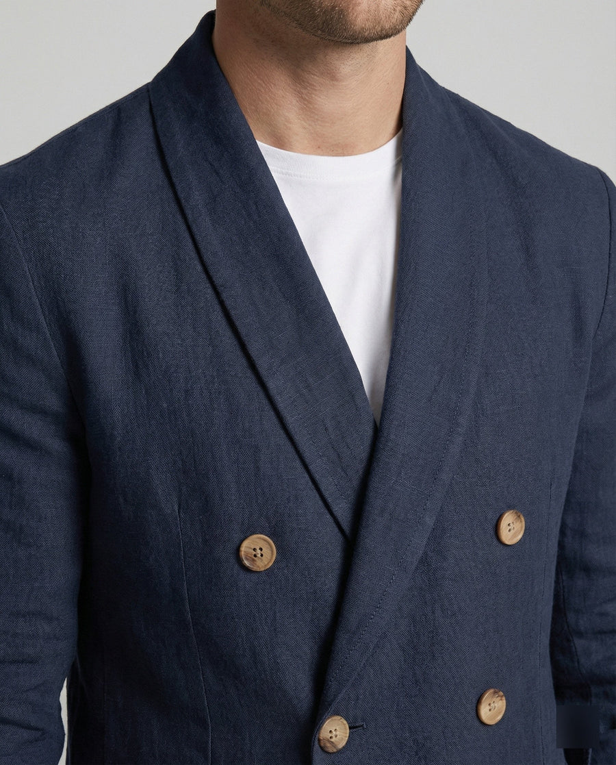 Magnus Lightweight Linen Jacket with Button Front in Navy