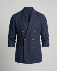 Magnus Lightweight Linen Jacket with Button Front in Navy
