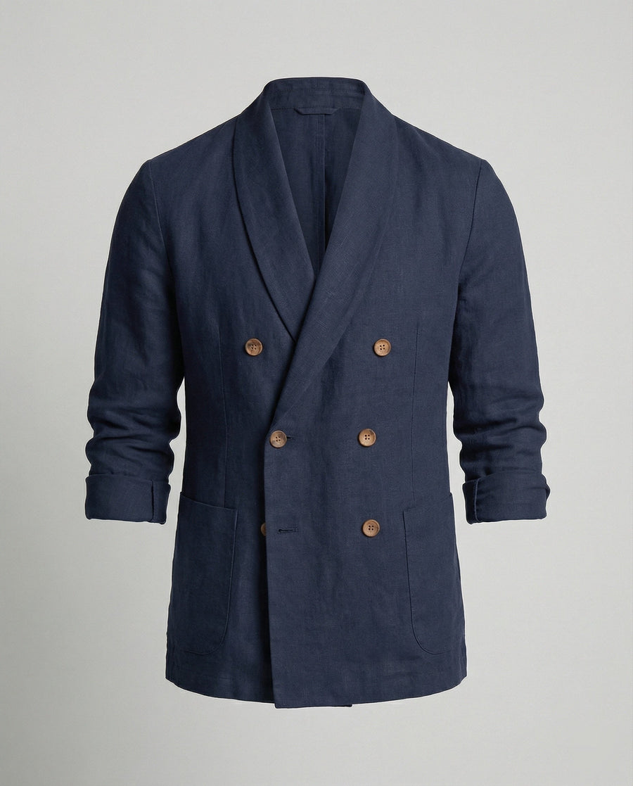 Magnus Lightweight Linen Jacket with Button Front in Navy