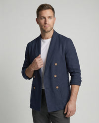Magnus Lightweight Linen Jacket with Button Front in Navy