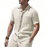 Magnus Relaxed Shirt with Short Sleeve and Chest Pocket in Apricot