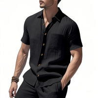 Magnus Relaxed Shirt with Short Sleeve and Chest Pocket in Black