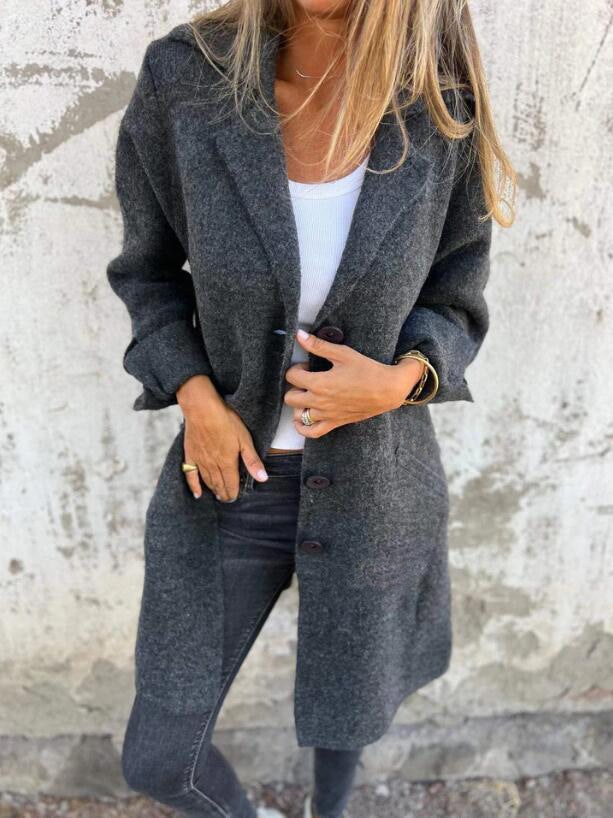 Maia Elegant Coat with Pockets in Dark Grey