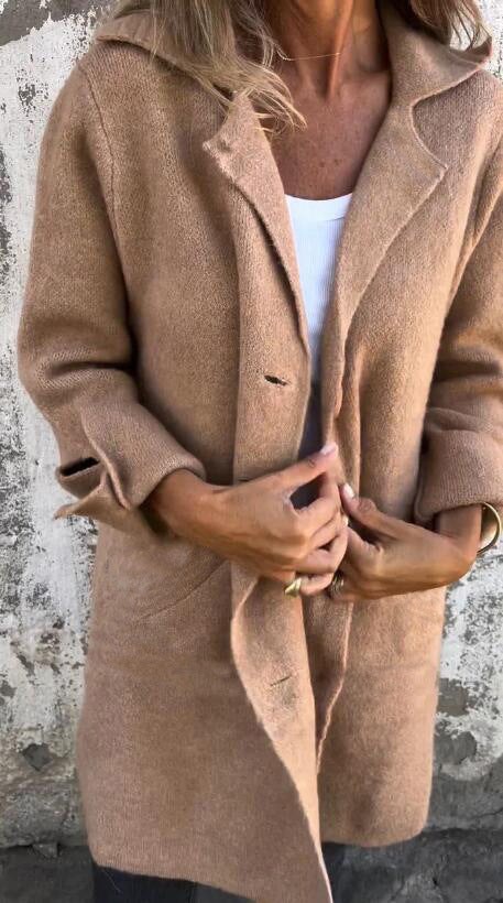 Maia Elegant Coat with Pockets in Khaki
